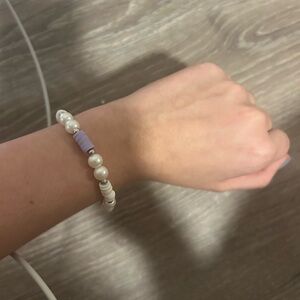 Lilac and White Pearl Beaded Bracelet - Women Jewelry